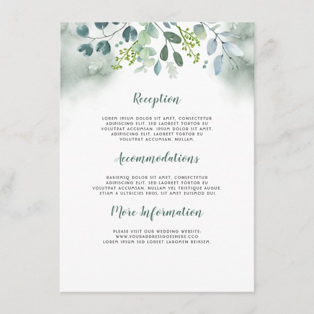 Watercolor Greenery Wedding Information Guest Enclosure Card (Front)