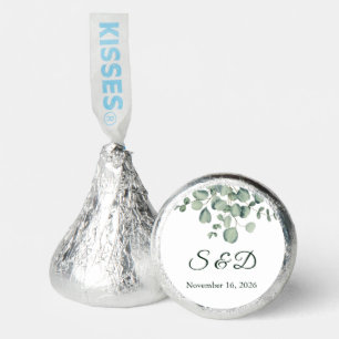 Watercolor Greenery Wedding Initials Green Text He Hershey®'s Kisses®