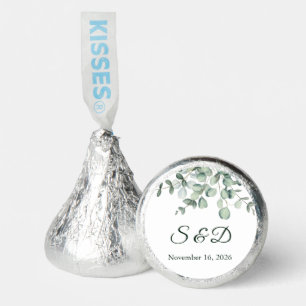Watercolor Greenery Wedding Initials Green Text He Hershey®'s Kisses®