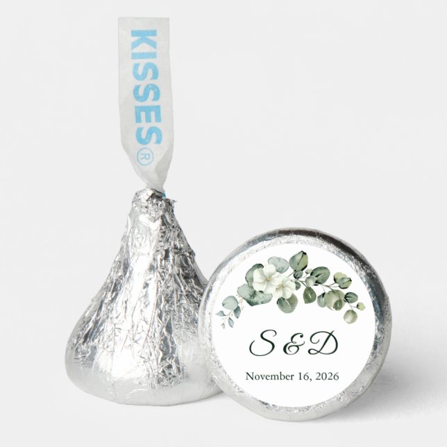Watercolor Greenery Wedding Initials Green Text Hershey®'s Kisses® (Front)