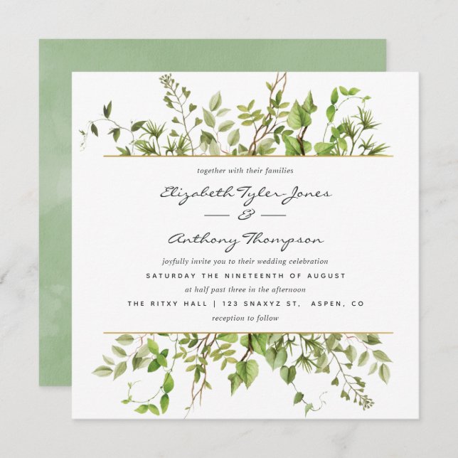 Watercolor Greenery Wedding Invitation (Front/Back)