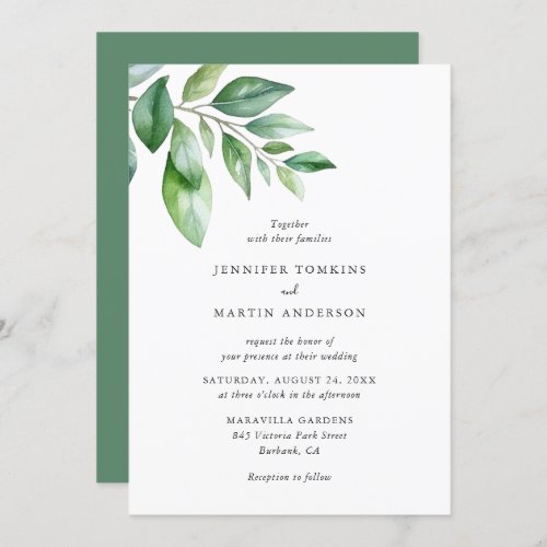 Watercolor Greenery Wedding Invitation