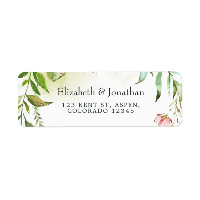 Watercolor Greenery Wedding Label (Front)