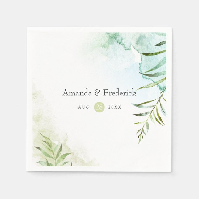 Watercolor Greenery Wedding Napkins (Front)