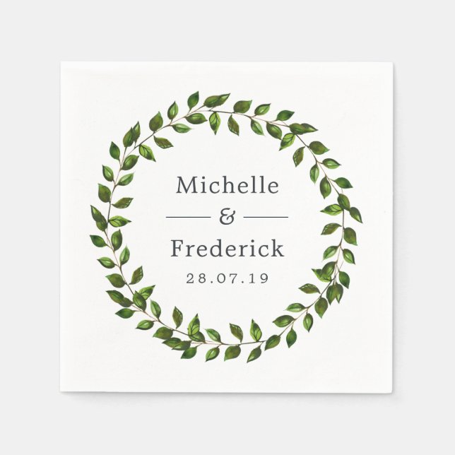 Watercolor Greenery Wedding Napkins (Front)