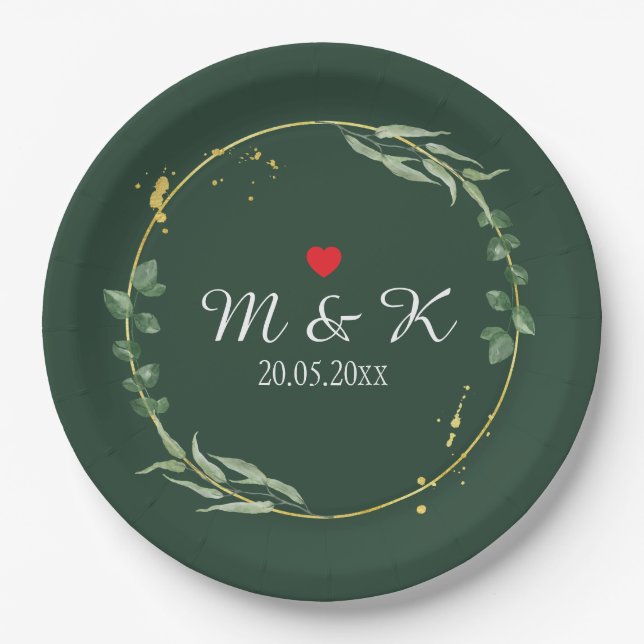 Watercolor Greenery Wedding  Paper Plates (Front)