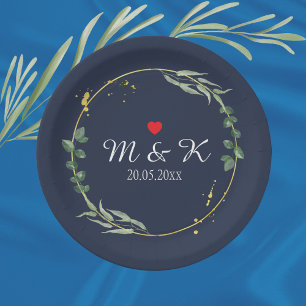 Watercolor Greenery Wedding Paper Plates