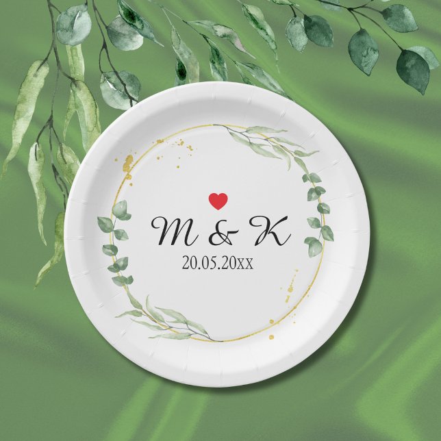 Watercolor Greenery Wedding  Paper Plates (Watercolor Greenery Wedding Paper Plates)