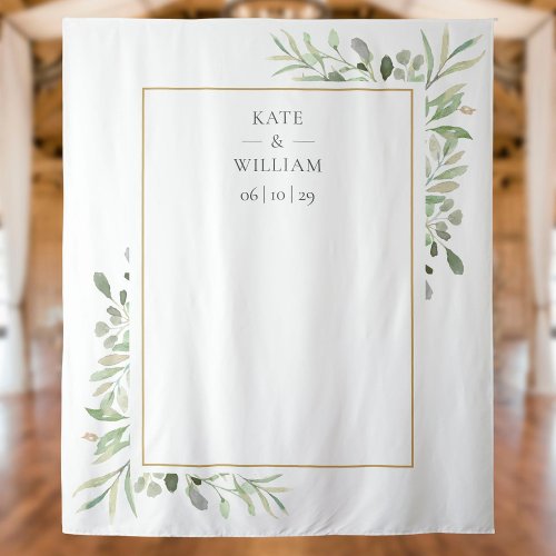 Watercolor Greenery Wedding Photo Booth Backdrop