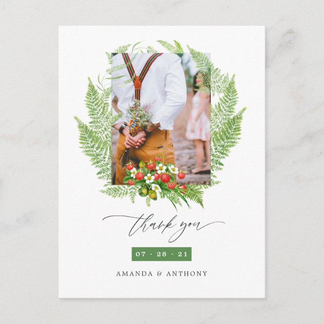 Watercolor Greenery Wedding Photo Thank You Postcard (Front)