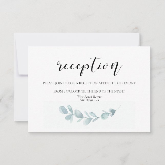 Watercolor greenery wedding reception card (Front)