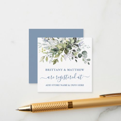 Watercolor Greenery Wedding Registry Dusty Blue En Enclosure Card