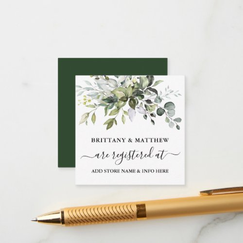 Watercolor Greenery Wedding Registry Green Enclosure Card