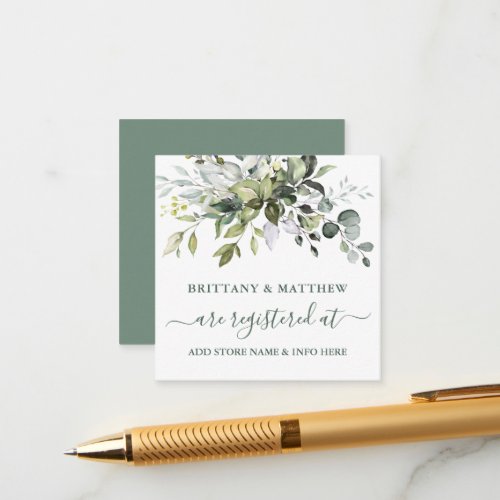 Watercolor Greenery Wedding Registry Sage Green Enclosure Card