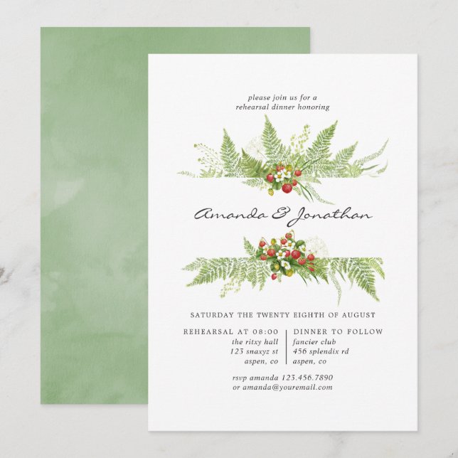 Watercolor Greenery Wedding Rehearsal Dinner Invitation (Front/Back)
