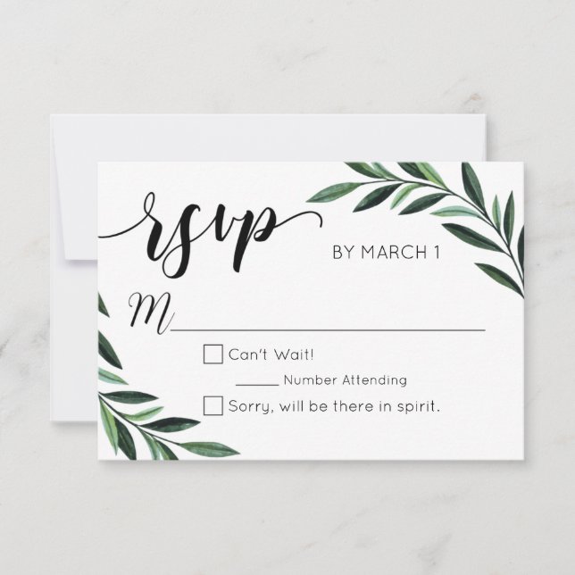 Watercolor Greenery Wedding RSVP Card (Front)