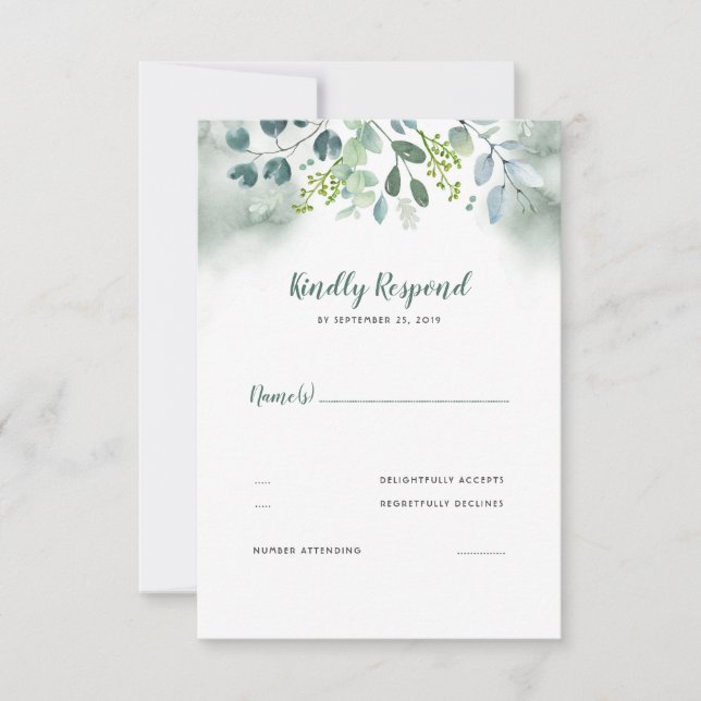 Watercolor Greenery Wedding RSVP Card (Front)