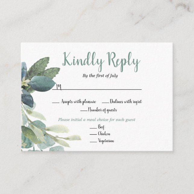 Watercolor Greenery Wedding RSVP Cards (Front)
