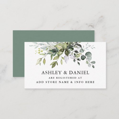 Watercolor Greenery Wedding Sage Green Registry Enclosure Card