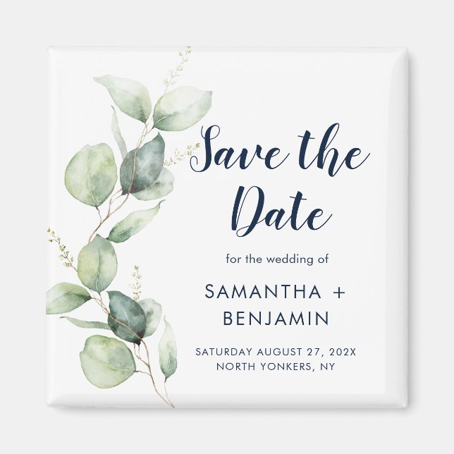 Watercolor Greenery Wedding Save the Date Magnet (Front)