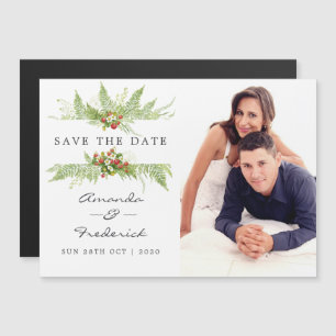 Watercolor Greenery Wedding Save the Date Magnetic Invitation
