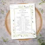 Watercolor Greenery Wedding Schedule Timeline Program<br><div class="desc">This stylish watercolor greenery wedding schedule timeline can be personalised with your wedding details in chic typography. Designed by Thisisnotme©</div>