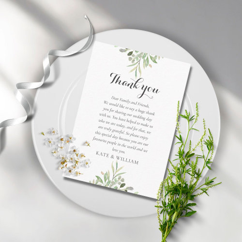 Watercolor Greenery Wedding Script Thank You Place Card