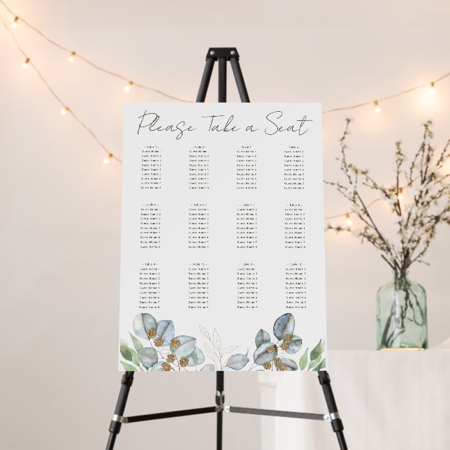 Watercolor Greenery Wedding Seating Chart Foam Boa Board (In Situ (Stand))