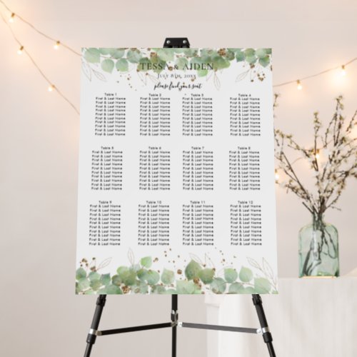 Watercolor Greenery Wedding Seating Chart   Foam Board