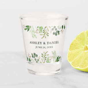 Watercolor Greenery Wedding Shot Glass