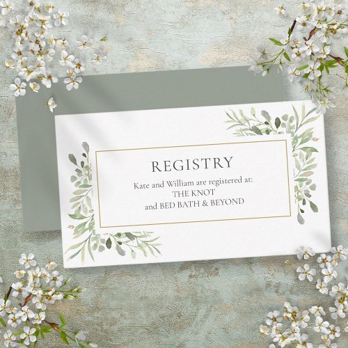 Watercolor Greenery Wedding Shower Gift Registry Enclosure Card