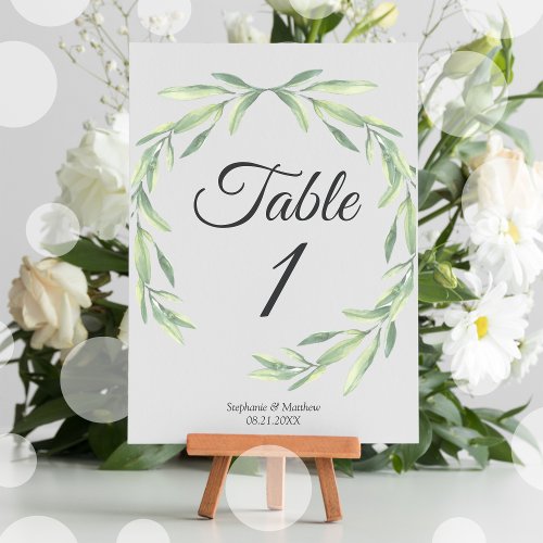 Watercolor Greenery Wedding Table Number