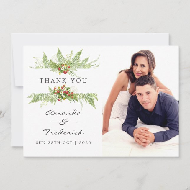 Watercolor Greenery Wedding Thank You Card (Front)