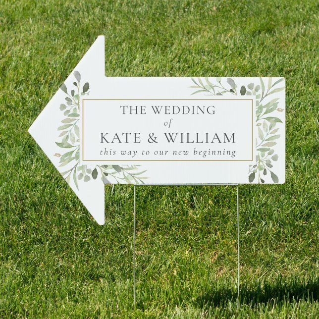 Watercolor Greenery Wedding This Way Arrow Sign (Watercolor Greenery Wedding This Way Arrow Sign)