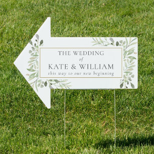 Watercolor Greenery Wedding This Way Arrow Sign