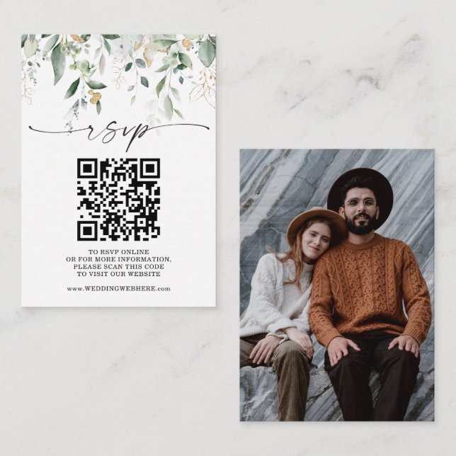 Watercolor Greenery Wedding Website QR Code RSVP Enclosure Card (Front/Back)