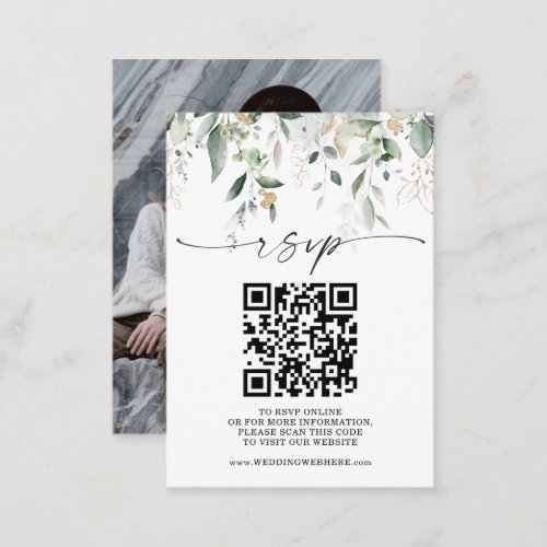 Watercolor Greenery Wedding Website QR Code RSVP Enclosure Card