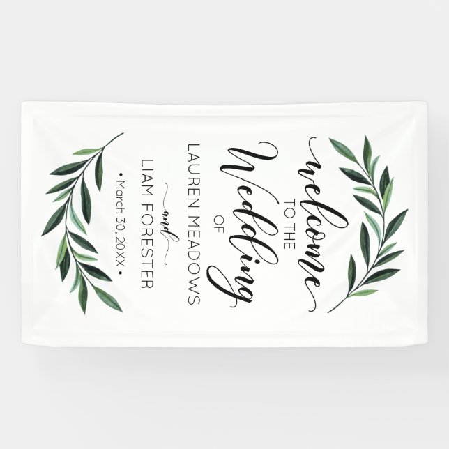 Watercolor Greenery Wedding Welcome Banner (Horizontal)