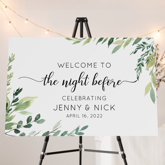 Watercolor Greenery Wedding Welcome Foam Board (In Situ (Stand))