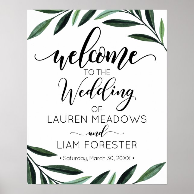 Watercolor Greenery Wedding Welcome Poster (Front)
