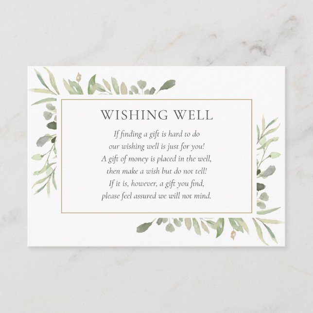 Watercolor Greenery Wedding Wishing Well Enclosure Card (Front)