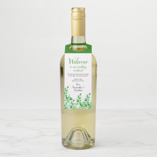 Watercolor Greenery Welcome to our Wedding Bottle Hanger Tag