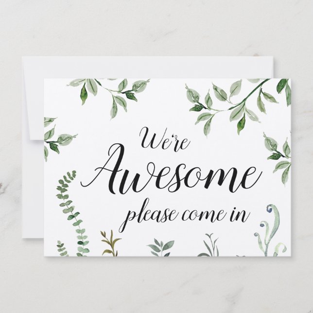 Watercolor Greenery We're Awesome Open Closed Sign (Front)