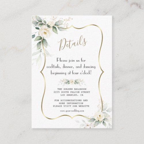 Watercolor Greenery White Floral Wedding Details  Enclosure Card