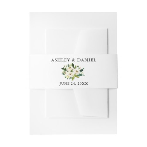 Watercolor Greenery White Floral Wedding Invitation Belly Band