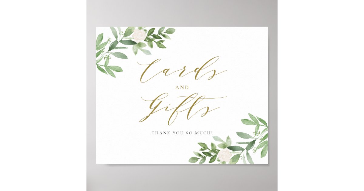 Watercolor Greenery White Flowers Cards and Gifts Poster | Zazzle