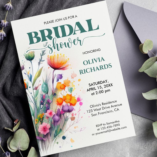 Watercolor Greenery Wild Flower Bridal Shower Invitation (Creator Uploaded)