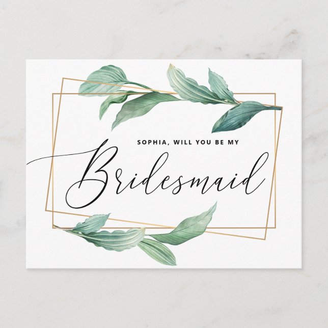 Watercolor greenery. Will you be my bridesmaid Postcard (Front)