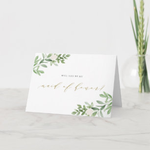Watercolor Greenery Will You Be My Maid of Honor Card