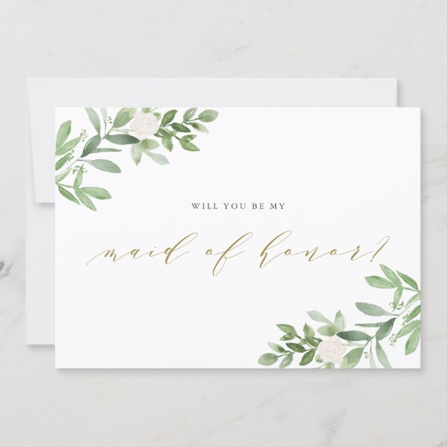 Watercolor Greenery Will You Be My Maid of Honor Card